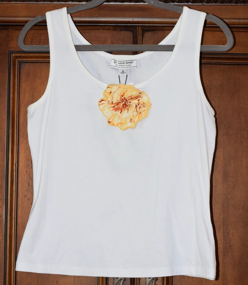 St. John Sport by Marie Gray Floral Marigold Ruffle Broach Tank Top Size S NEW!!